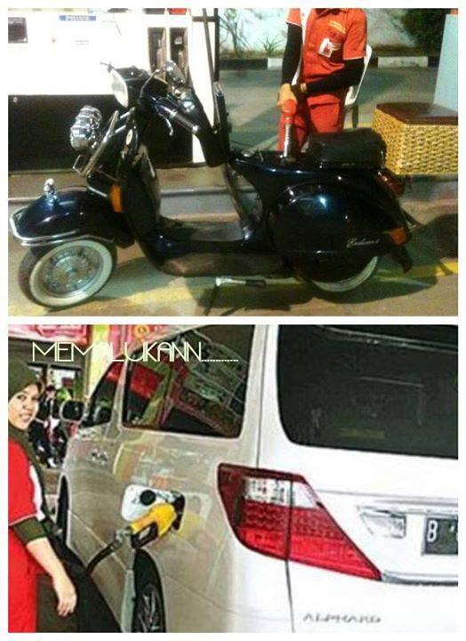 Vespa aja pake pertamax pls...,Eh malah mobil mewah pake yg bersubsidi