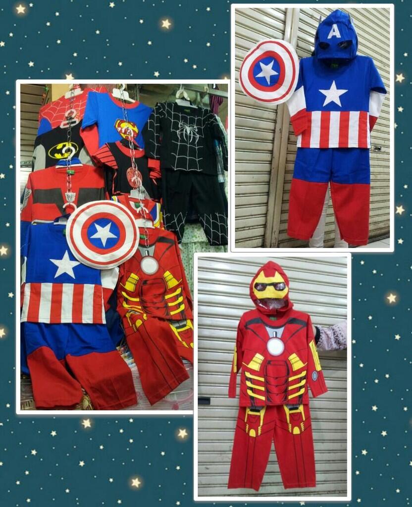 Terjual setelan anak gambar  logo Superhero  baju  kostum 