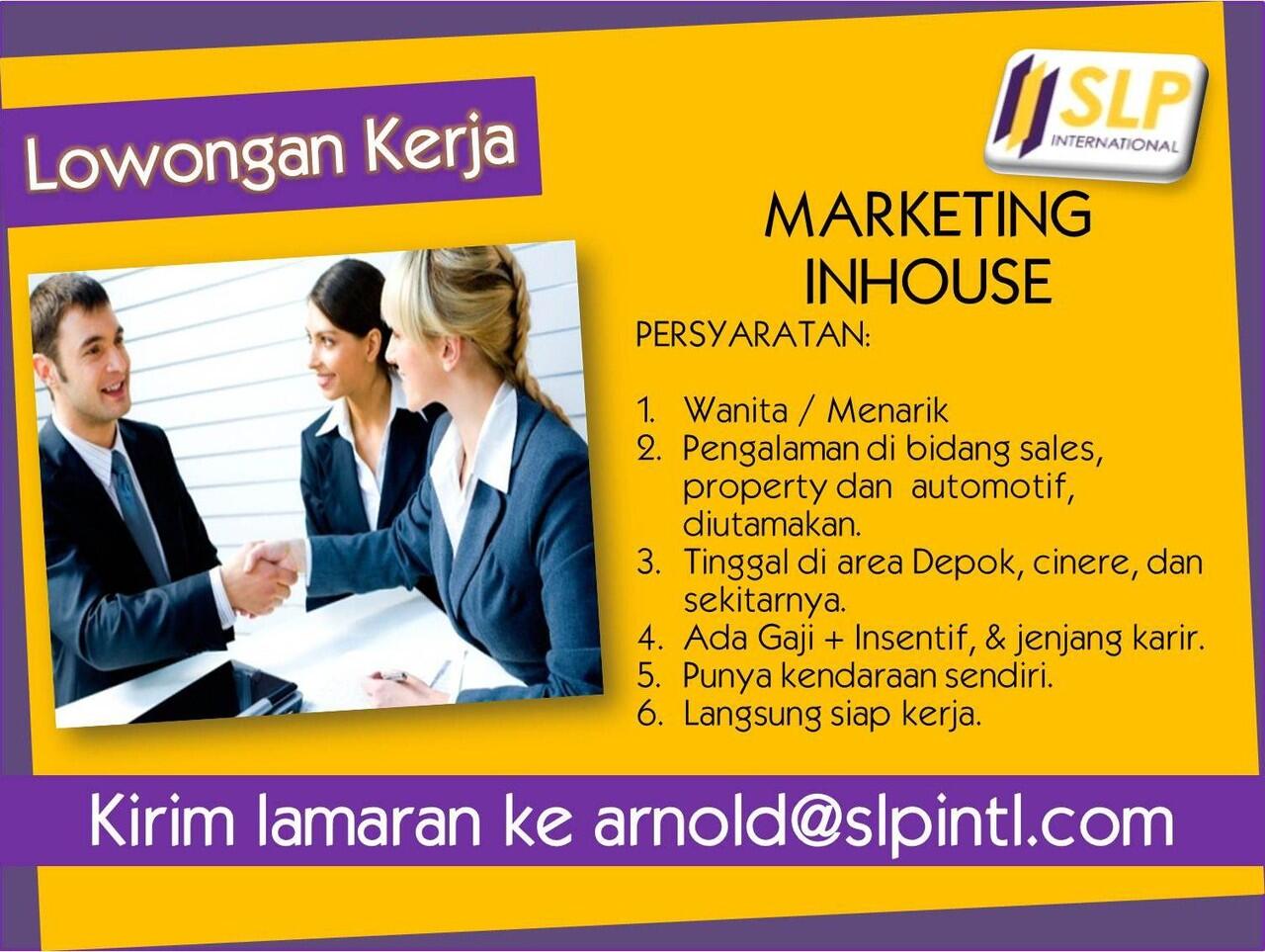 LOWONGAN PEKERJAAN - DI BUTUHKAN MARKETING INHOUSE (URGENT)