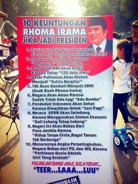 RHOMA IRAMA MULAI KAMPANYE via X-BANNER (10 Keuntungan Beliau menjadi Presiden)