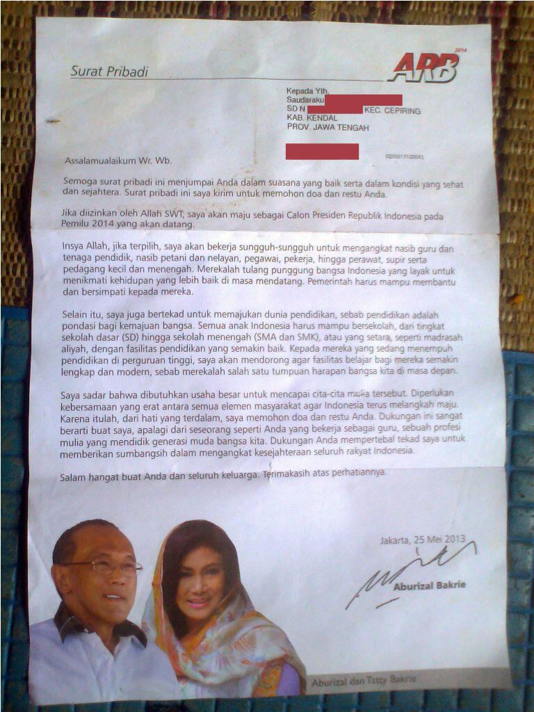 SURAT PRIBADI ABURIZAL BAKRIE a.k.a ARB