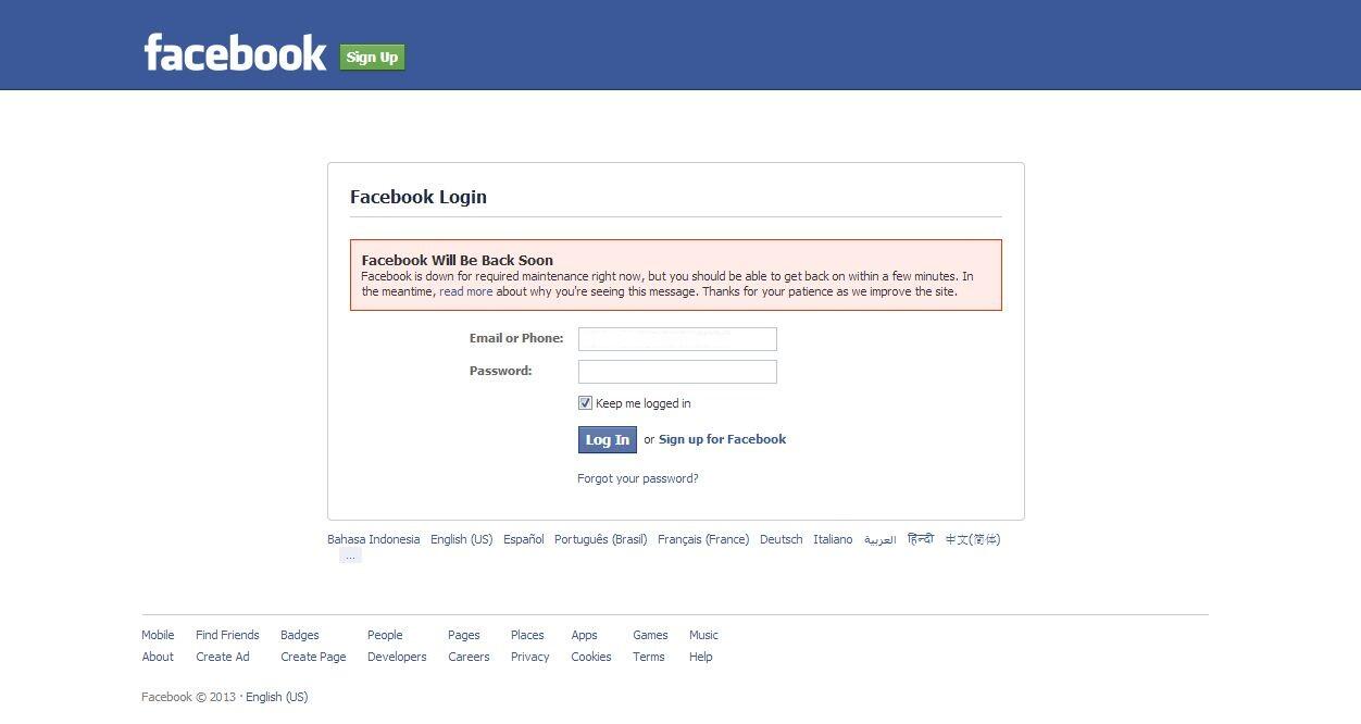 facebook will be back soon... kenapa ya?