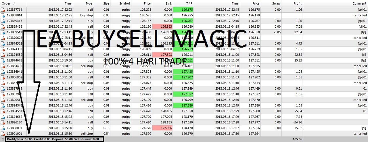 EA buysellmagic modal $50 jadi $100 4 hari trade