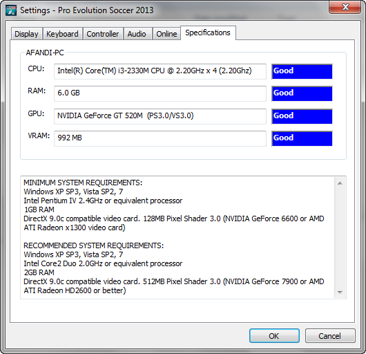 Core i3 - RAM 6GB - VGA 1GB - PES 2013, set HIGH ko masih LAG ?