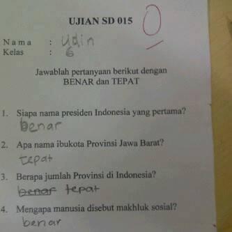 JAWABAN UJIAN ANAK SD GAN :D :D :D
