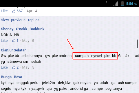 Perang di Fans Page Blackberry, Blackberry User VS Android User