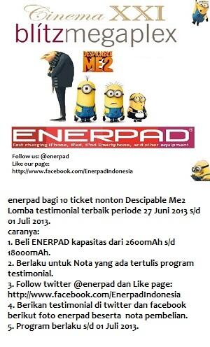 Enerpad Indonesia bagi 10 tiket nonton Descipable Me2