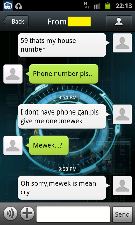 bule maksa minta nomer ane gan :mewek (via bottle w*chat)