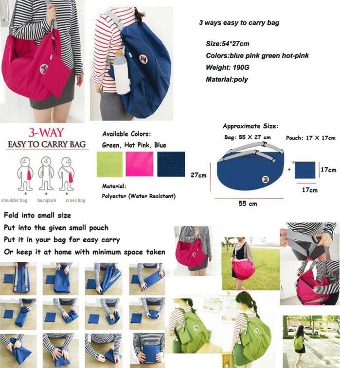 Tas Travel Backpack bisa Dilipat, selempang, gendong!
