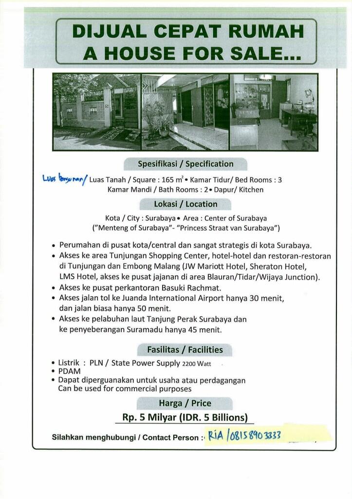 Dijual Cepat - Rumah di Surabaya