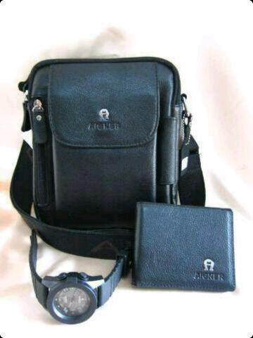 tas KULIT ASLI, AIGNER MURAH TAS COWOK KULIT ASLI ISI 3 ITEM