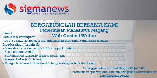 Lowongan Magang Untuk Content Writter 