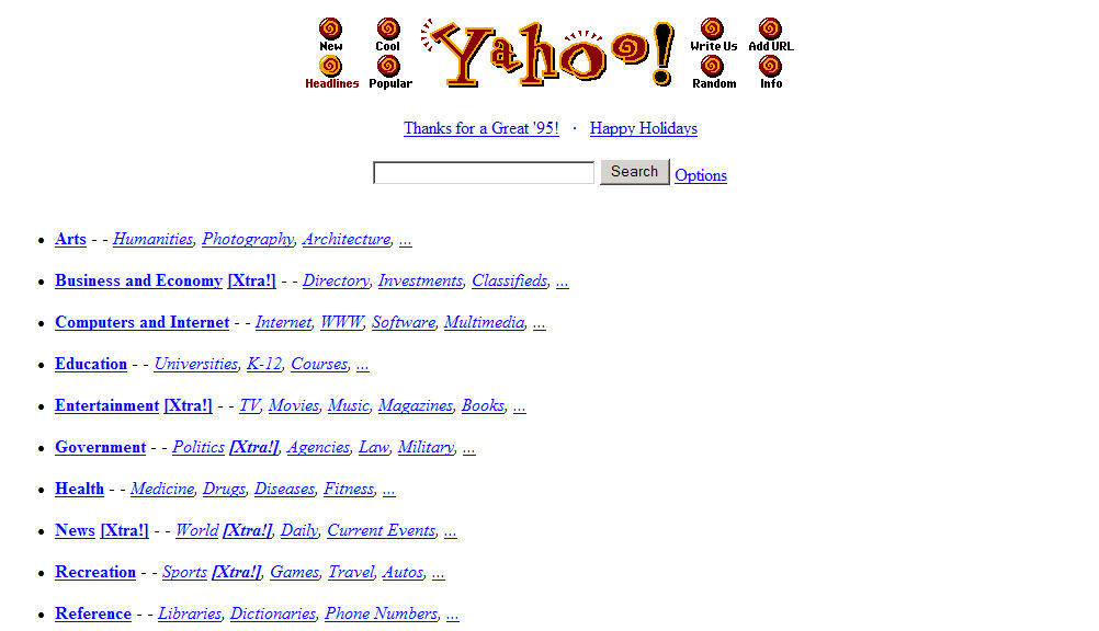 Homepage Yahoo dari Tahun 1994