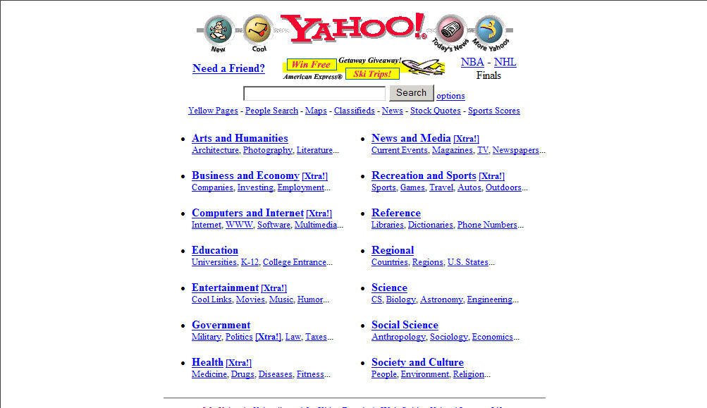 Homepage Yahoo dari Tahun 1994