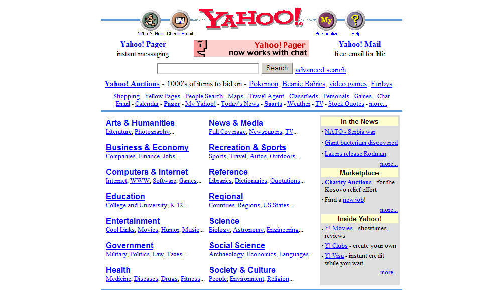 Homepage Yahoo dari Tahun 1994