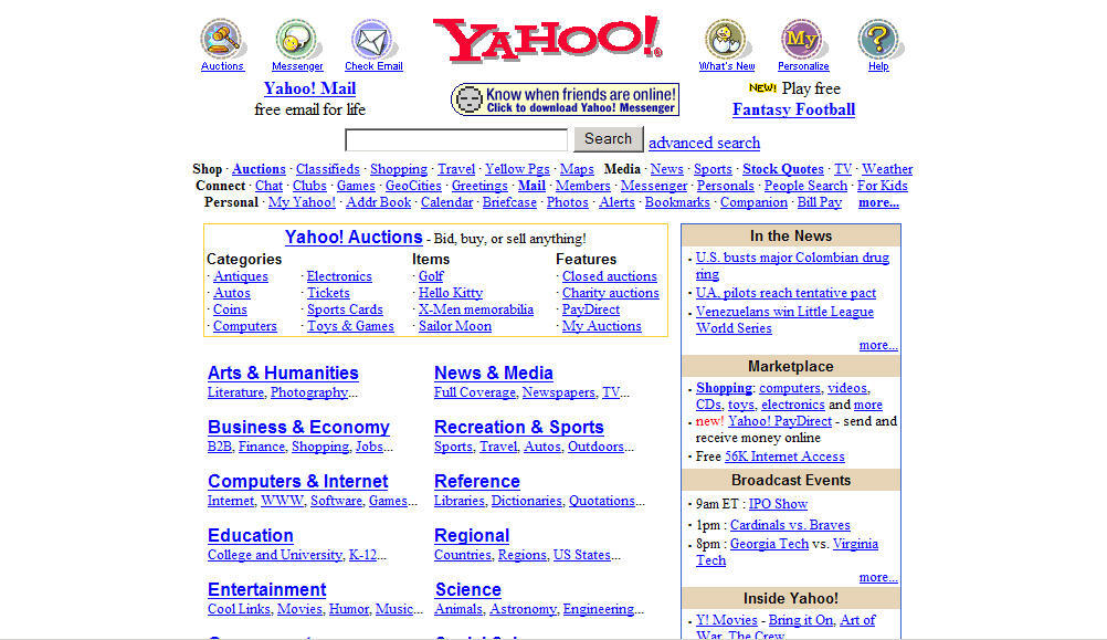 Homepage Yahoo dari Tahun 1994