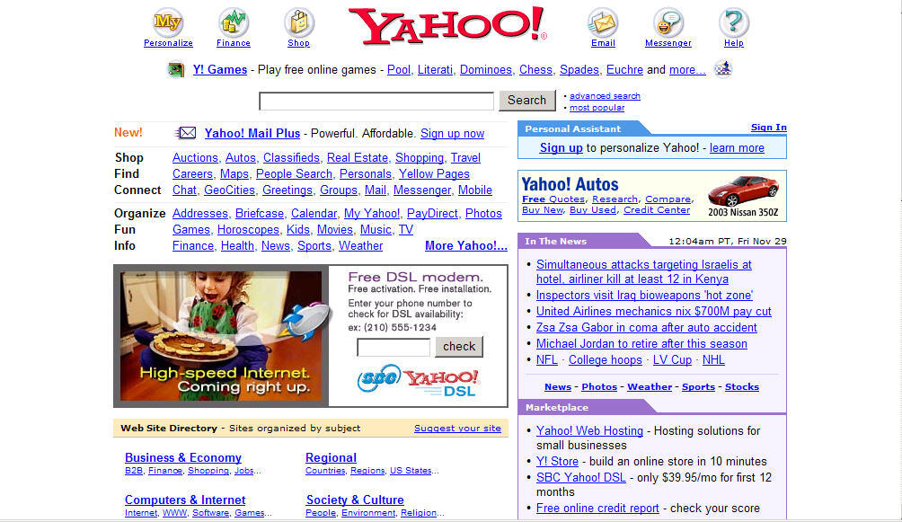 Homepage Yahoo dari Tahun 1994