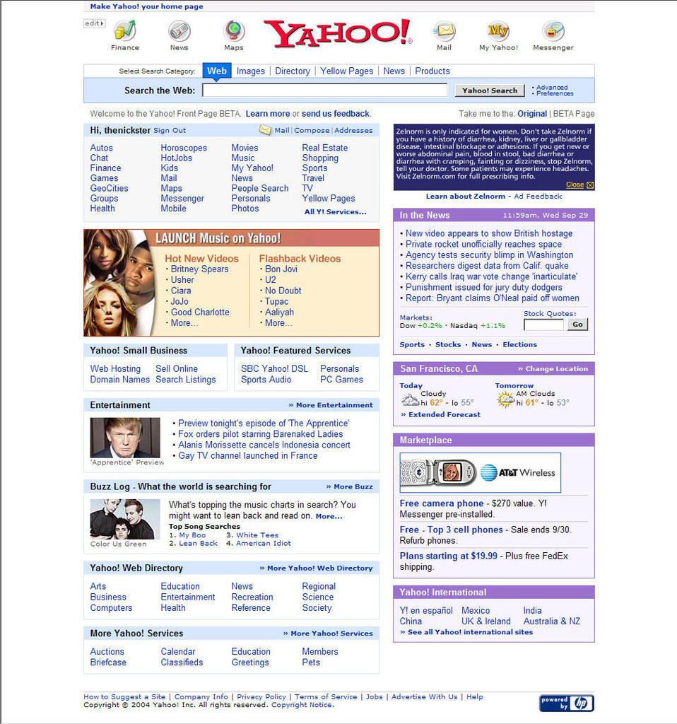 Homepage Yahoo dari Tahun 1994