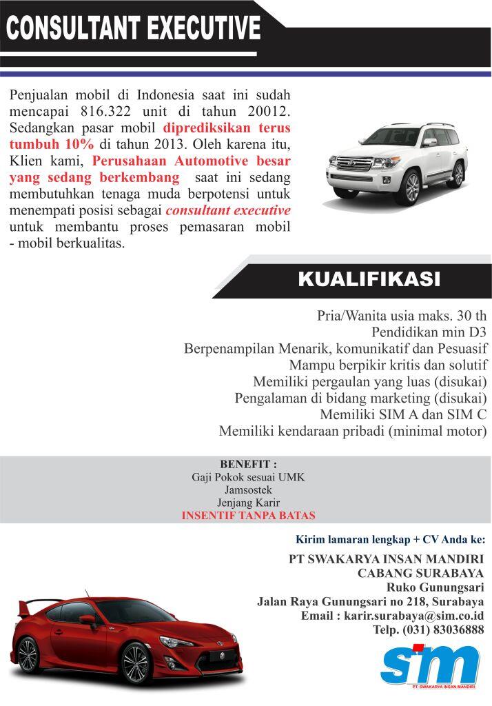 Lowongan Sales Executive (Sales Mobil) area Sidoarjo - Malang -Kediri