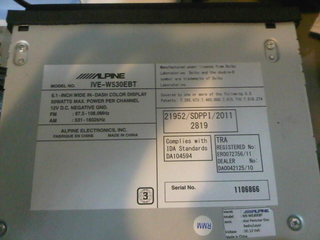 HEAD UNIT ALPINE IVE-W530EBT