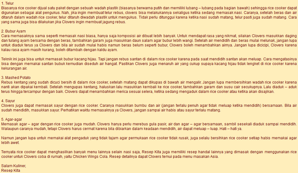 Kreasi Memasak Dengan Rice Cooker
