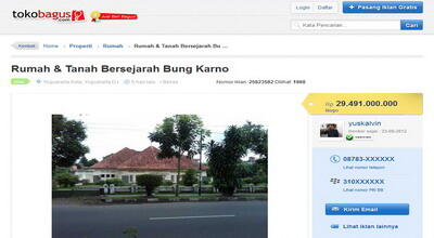 Bekas Rumah Bung Karno Dijual di tokobagus.com