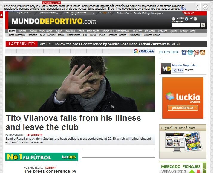 Tito Vilanova, Pelatih Barcelona Mengundurkan Diri