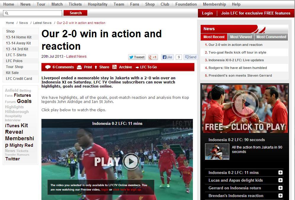 Menang 0-2 , Ini kata Laman Web Liverpool