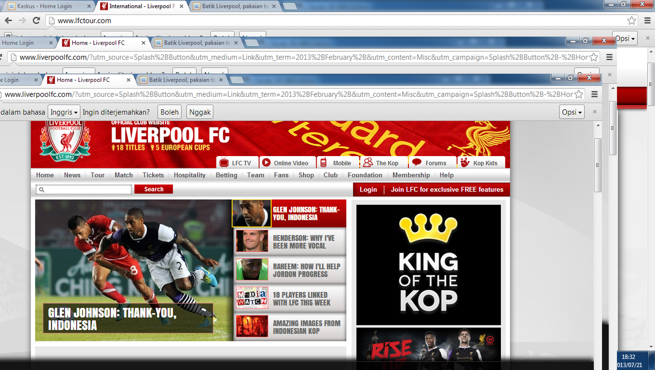 Liat halaman depan website liverpool FC, Salut Buat Liverpudlian Indonesia...