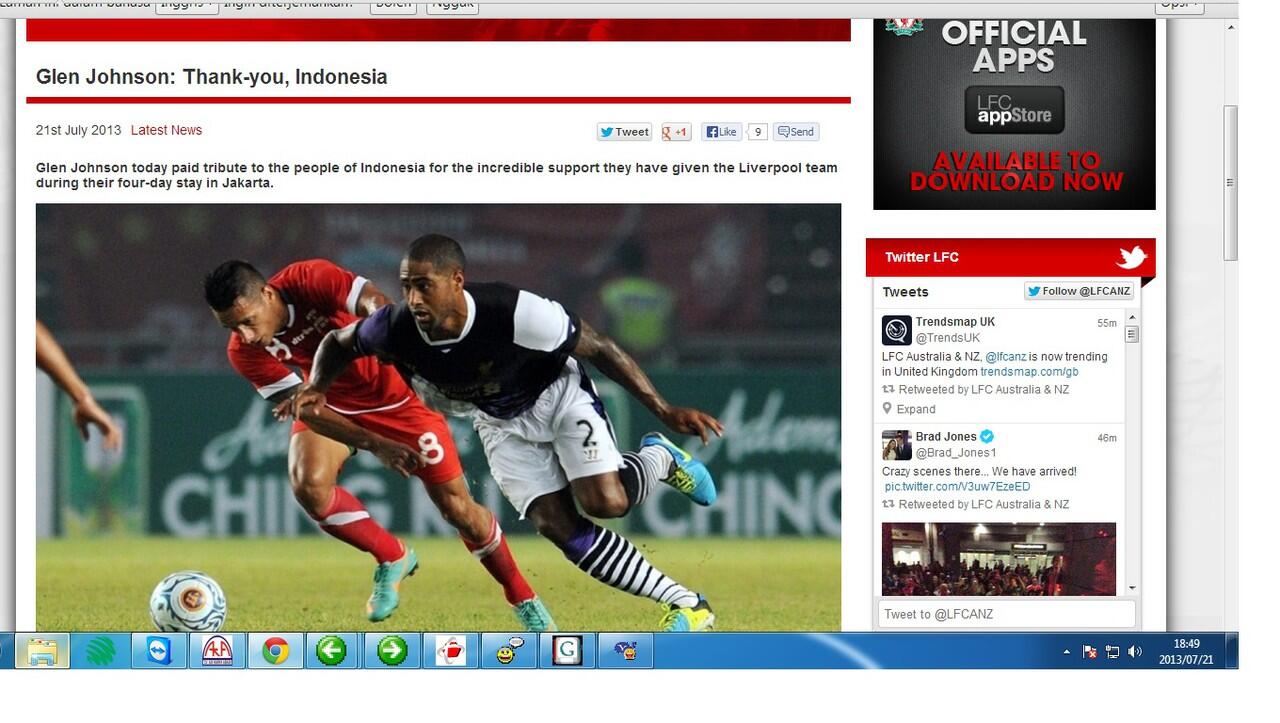 Liat halaman depan website liverpool FC, Salut Buat Liverpudlian Indonesia...