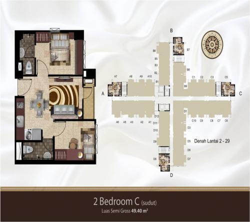 DIJUAL: CEPAT Pakubuwono terrace type 2Br HOOK semi gross 49,40m2,Tower Depan
