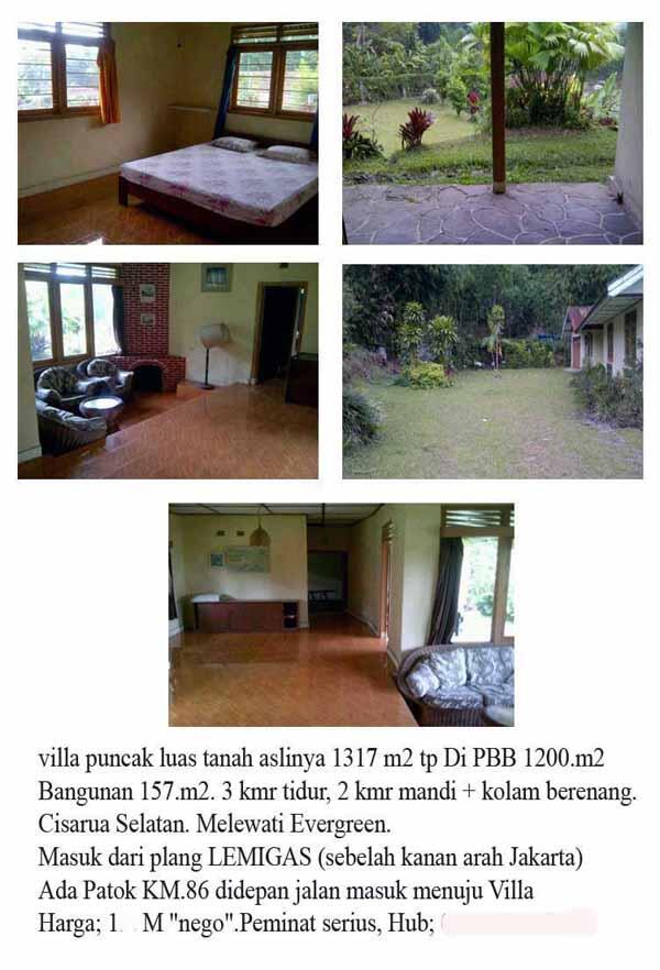 JUAL VILLA DI CISARUA SELATAN