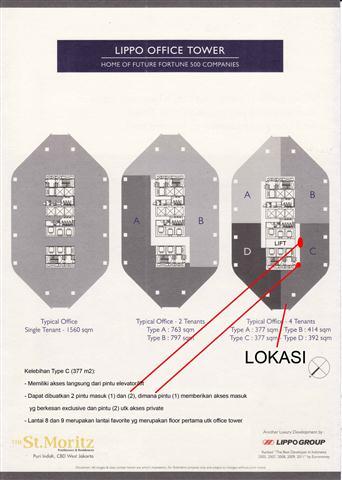 Office Lippo Tower St Moritz Lantai Hoki 8 atau 9 dan 2 Pintu Masuk....Jual Murah !!!