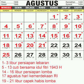 Kalender agustus 2013