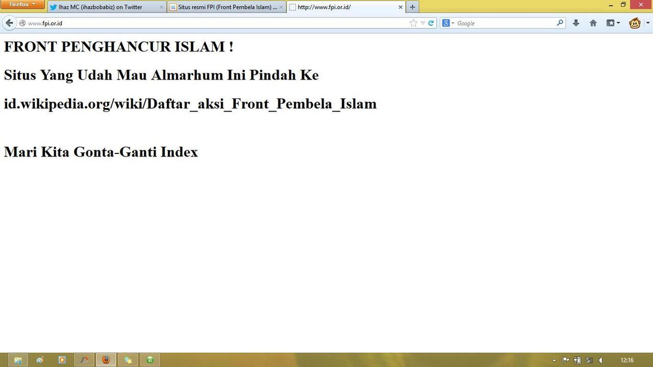 Situs resmi FPI (Front Pembela Islam) kena HACK