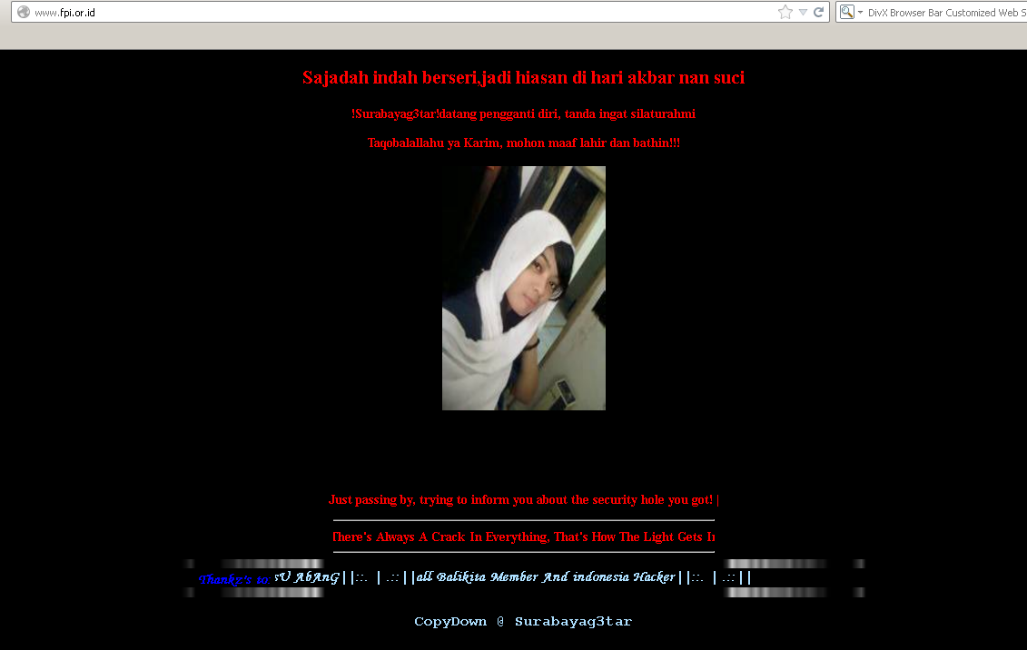 &#91;Konspirasi Hacker&#93; Situs Resmi FPI Di-hack !Surabayag3tar!