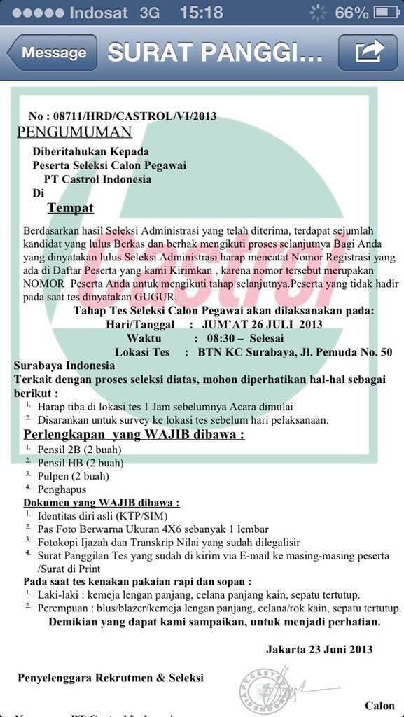 HATI HATI PENIPUAN DARI PT CASTROL INDONESIA