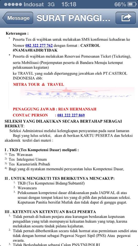 HATI HATI PENIPUAN DARI PT CASTROL INDONESIA