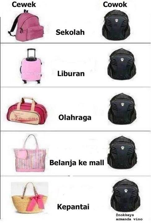 perbadaan tas cowok sama tas cewek saat berpergian