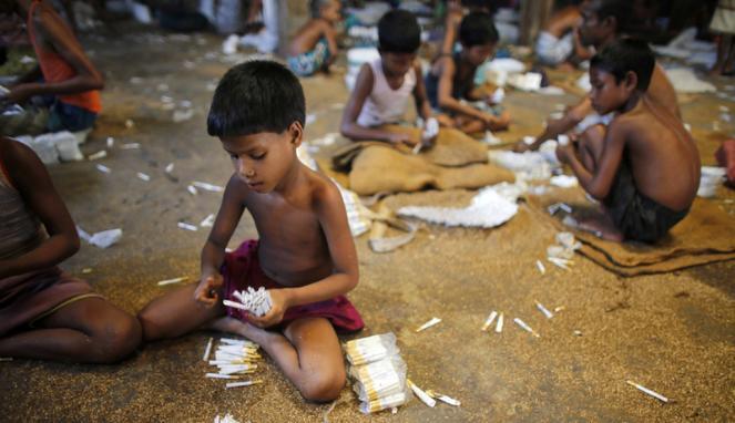 Miris gannn.... Masih Anak-Anak sudah jadi pembuat rokok ..