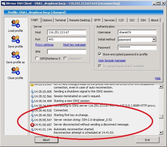 Bitvise Mentok di Key Server Exchange kemudian Disconnect