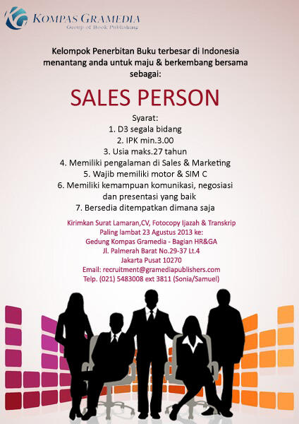 Job Vacancy for Diploma III : Sales Person Gramedia School Channel