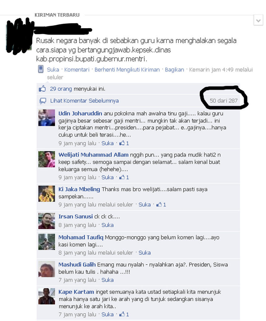 Status FB dengan komen tingkat DEWA