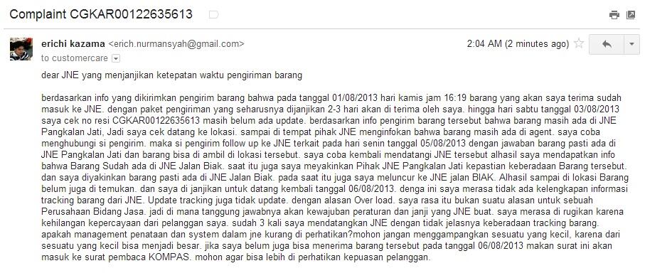 Complaint Layanan JNE