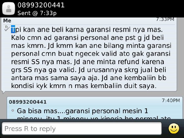 Surat Terbuka untuk id mehonkhonk (penjualan Blackberry Dakota dengan garansi palsu)