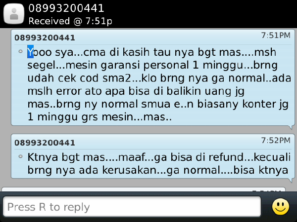 Surat Terbuka untuk id mehonkhonk (penjualan Blackberry Dakota dengan garansi palsu)