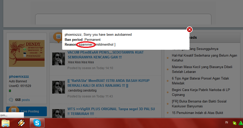 kena banned dengan alasann spam ??? apakah ini termasuk spam ?