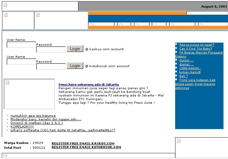 Inilah Tampilan Forum KASKUS dari tahun 1999 - 2013