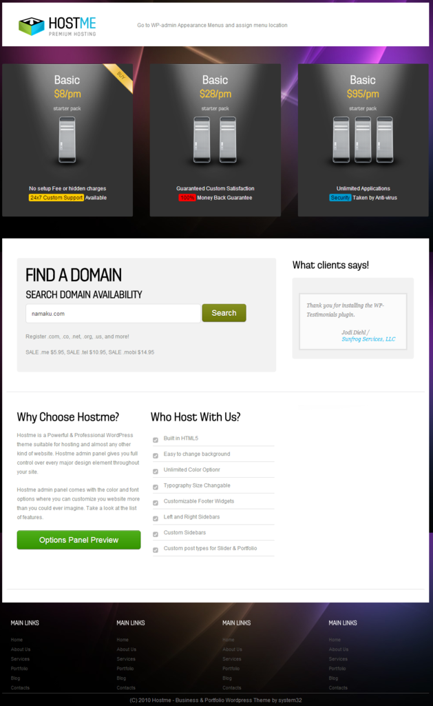 REQ - cari settingan Domain Search di Theme WP HostMe