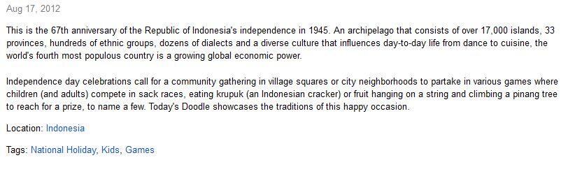 Google Doodle Indonesia Independence Day - Seri dari 2009 s/d 2013